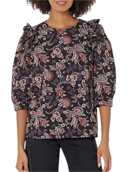 ba&sh Tops - ba&sh Rym Black Paisley Puff-Sleeve ruffled blouse size L excellent condition